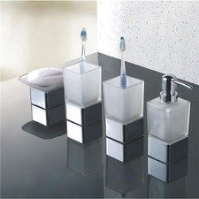 Modern Bathroom Accessory Deck Mounted Soap Dish Tumbler Dispenser Glass Chrome