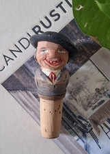 Vintage Hand Carved Wood Cork Figural Bottle Stopper  Rustic Unique Rare 4" Male