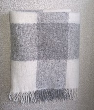 White Company White & Grey Checked Throw Blanket 140x200cm Mohair Alpaca Wool
