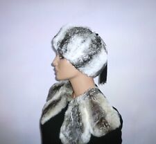 Real Farmed Sheared Chinchilla Hat for Coat Jacket Silver Grey Black S - M