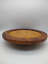 Vintage Wood Wicker Weaved Fruit Bowl Dish Display Boho Tiki Kitchenalia Decor