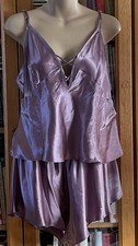 New Vintage La Senza Aubergine Satin Camisole & French Knickers Set Extra Large 