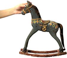 VINTAGE INDIAN TOY ROCKING HORSE LARGE CARVED WOOD TRADITIONAL DESIGN RAJASTHAN