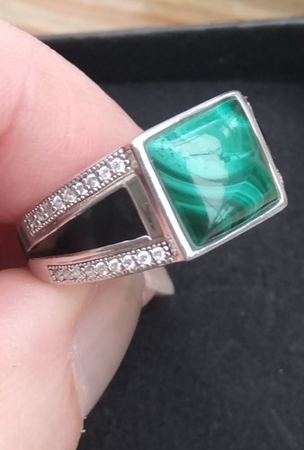 Gents signet ring malachite - signet, cz