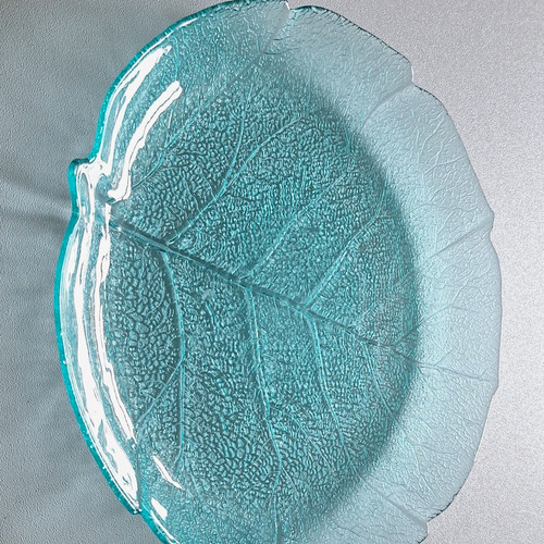 Blue pressed glass leaf - pressed, leaf-shaped