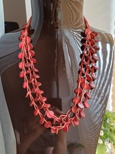 Beautiful Ethnic Style Layered Red Wood Disc Beaded Cord Necklace