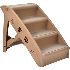 4 Steps Folding Pet Stairs with Safe Side Rail-Coffee  Costway