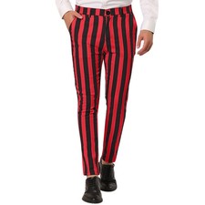 Men's Striped Pants Pencil Dress Trousers Office Casual Skinny Fit Color Block U