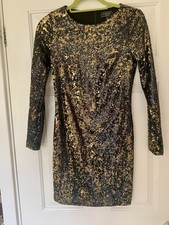 Black Lipsy Sequin Party Occasion  Dress Size UK 8 Black Gold. Fully lined