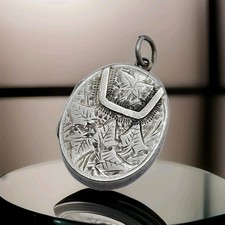 1882 Victorian Antique English Sterling Silver Floral Picture Locket Pendant