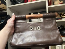 Dolce & Gabbana RARE vintage Brown Leather Wooden Handle Handbag