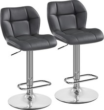 Bar Stools Set of 2, PU Leather Breakfast Bar Chairs, Swivel Height Adjustable B