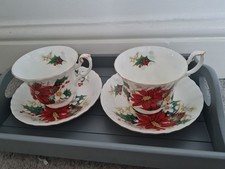 Royal Albert Poinsettia Cup Saucer Set of 2 Christmas Bone China