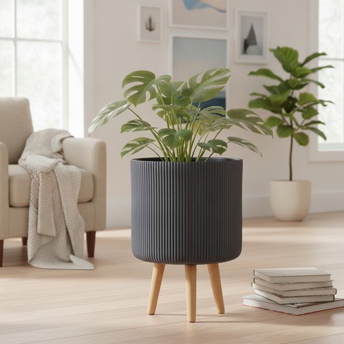 Black fiberstone indoor plant - black,