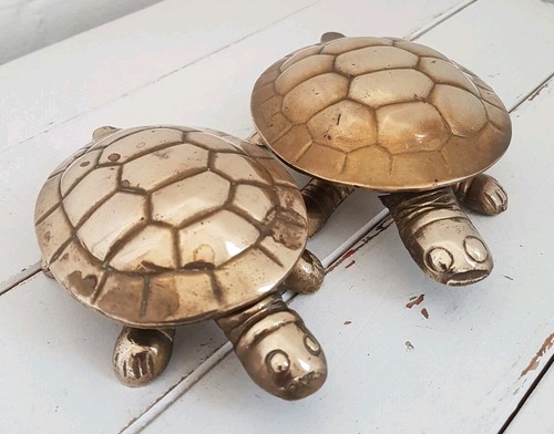 Pair vintage brass tortoise - of,