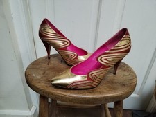 Stunning Vintage 1980s Red And Gold Swirl Leather Heels Size 38