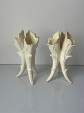 3 Neck Horned White Porcelain Vases x2