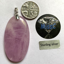 KUNZITE AA GRADE LARGE OVAL 42X24MM PENDANT AND 925 STERLING SILVER BAIL