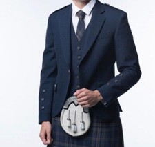 Men’s Scottish Navy blue wool kilt Argyle jacket and 5 button waistcoat
