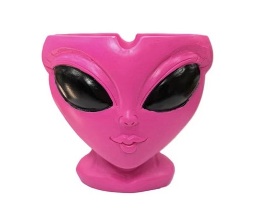 Pink alien head ashtray - pink,