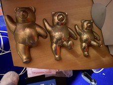 Set of 3 Vintage Brass Teddy Bear Coat Hooks Hangers