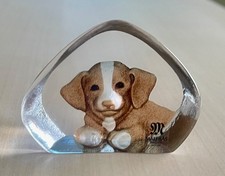 Mats Jonasson Maleras Puppy Dog Coloured Glass Paperweight RARE COLLECTABLE