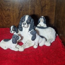 Unmarked Spaniel Dog Figurine – Mother with Puppies, Resin Collectible