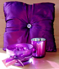 Purple Cushion & Shimmer Rose Shaped Candle in Glass & Candle Holder