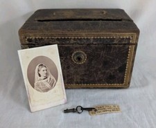 19thC Guilded Leather Ballot / Voting Box by W&J Milne, with Velvet Interior 