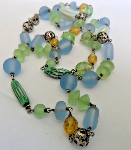 Necklace metal and glass beads
