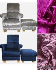 Velvet Adult Chair & Footstool Armchair Footstall Nursery Bedroom Crushed Plain