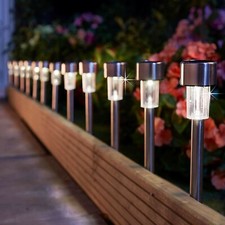 12x Warm White Stainless Steel Garden Solar Stake Lights