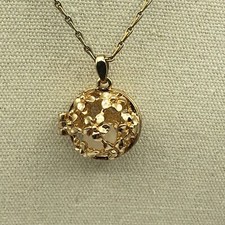 Floral Cage Pendant Necklace Gold Tone Bead Cage Festival Retro Boho Hippy