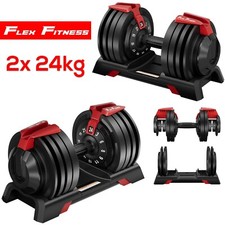 Adjustable Weight Dumbbells Pair Set (2 x 24kg) Home Gym Workout
