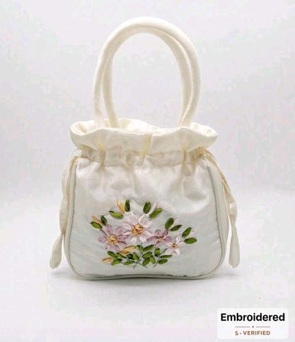 Satin embroidered clutch bag - clutch,