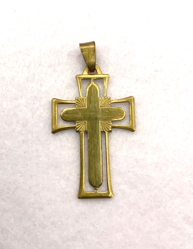 Antique french brass cross - french,