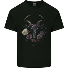 A Goat Skull With Roses Gothic Goth Kids T-Shirt Childrens