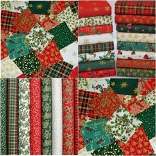 CHRISTMAS FABRIC SCRAPS 18 Pcs BUNDLE 100% COTTON  OFF CUTS REMNANTS TRADITIONAL