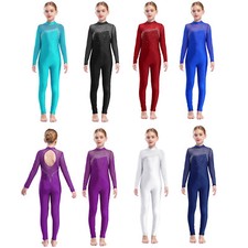 UK Kids Girls Unitard Full Body Long Sleeve Gymnastics Leotard Ballet Dancewear