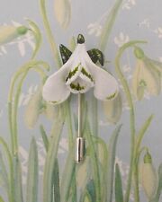 White SNOWDROP PIN White Spring Wedding Lapel Flower Pin HANDMADE HAND PAINTED 