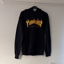 Thrasher Hoodie Flame Logo Black Mens Small Skate Y2K cotton