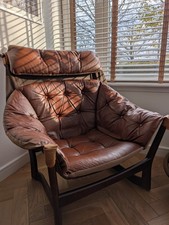 Mid Century Brown Leather Lounge Chair by Tormod Alnæs for Sørlie Møbler, 1970s