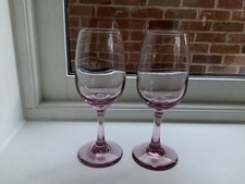 Pair of Vintage Libbey Tulip Shaped Pink/ Mauve Wine Glasses 