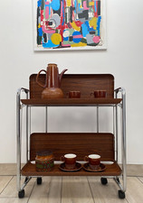 Vintage 60s/70s Serving Chrome Teak Metamorphic Bar Serving Trolley Plant Stand