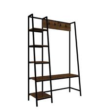 Large Coat Rack Display Unit  Hooks Rustic Pine Black Metal Hallway