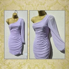 Shein Size 8 Lilac Purple Mesh Dress Rave Festival Ruched Stretch One Sleeve Y2K
