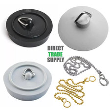 Rubber Sink Basin Plug Bathroom Kitchen Universal 38mm 45mm Black White & Chain