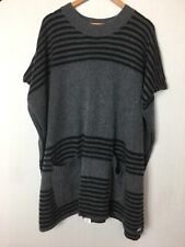 Banjo Matilda Poncho 90% Merino Wool 10% Cashmere Grey Black Stripe Pockets OSFA