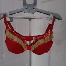 Ladies George At Asda Bra Size 38C. With Red Sequins And Gold Tassles. Modified
