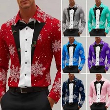Christmas Shirt Mens Casual Outfits Snowflake Clothes Xmas Party Slay S-3XL
